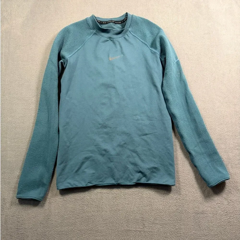 Nike Mens Medium Teal Blue Running Division Therma-FIT Long Sleeve Shirt Top M